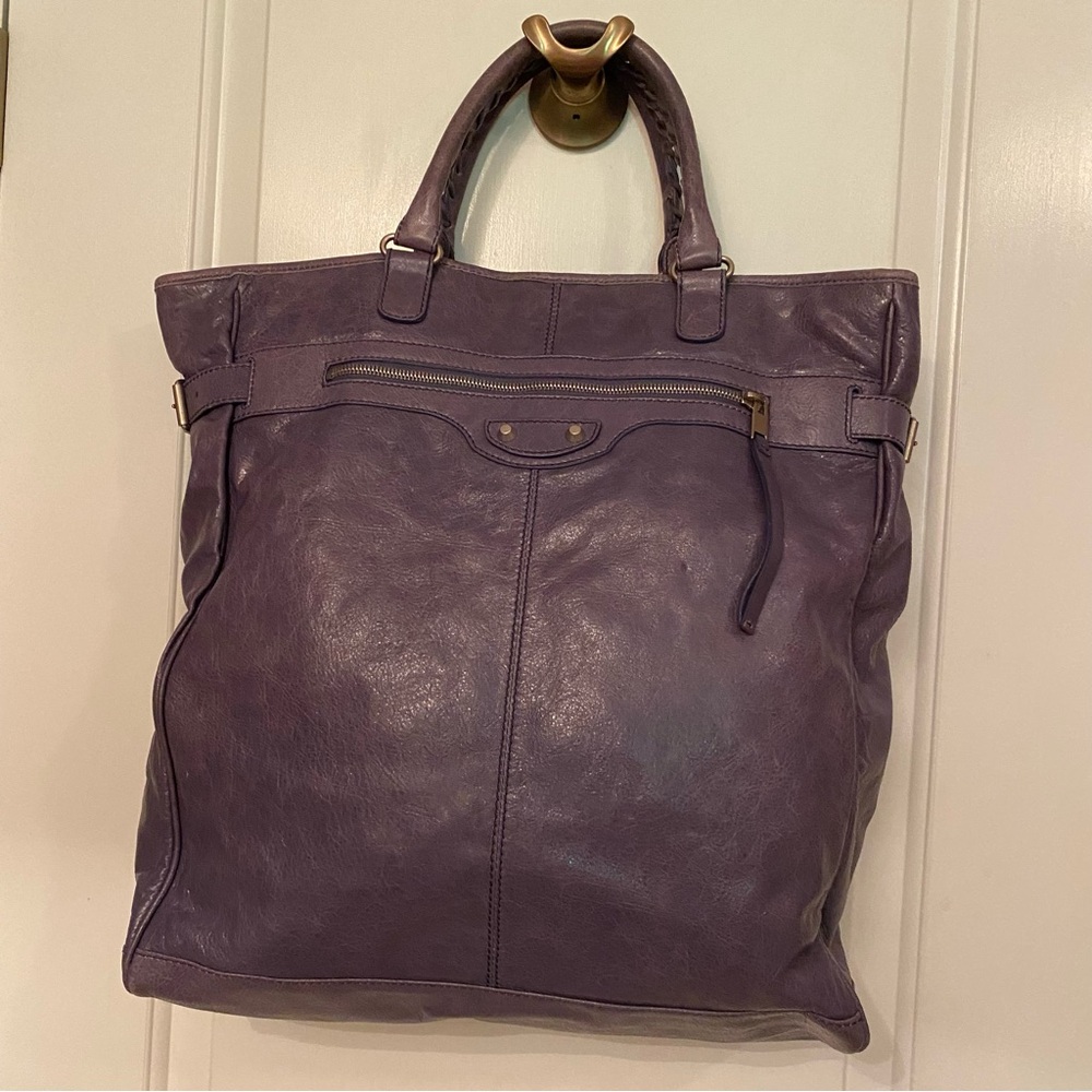 💎BALENCIAGA TOTE BAG PURPLE LEATHER MOTOCROSS HEXAGON CLASSIC ARENA LARGE TRAVEL - Picture 3 of 17